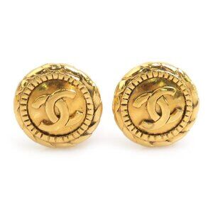 Chanel CC Gold Plated Vintage Earrings Coco Mark Logo Round Clip On